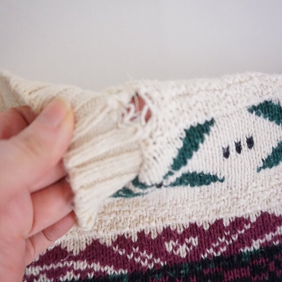 Vintage '90S New Yorker Cream Maroon 3D Eclectic Grandpa Crewneck Sweater XL - Picture 11 of 11